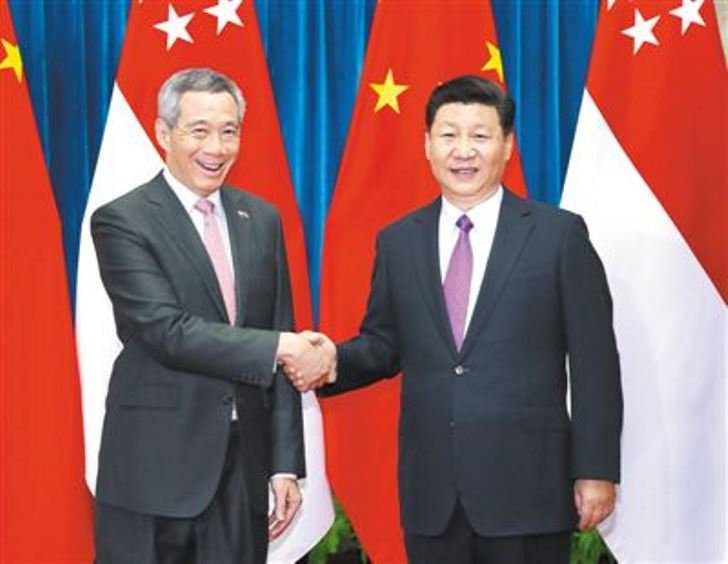 中國國家主席習近平在北京人民大會堂會見正式訪問的新加坡總理李顯龍