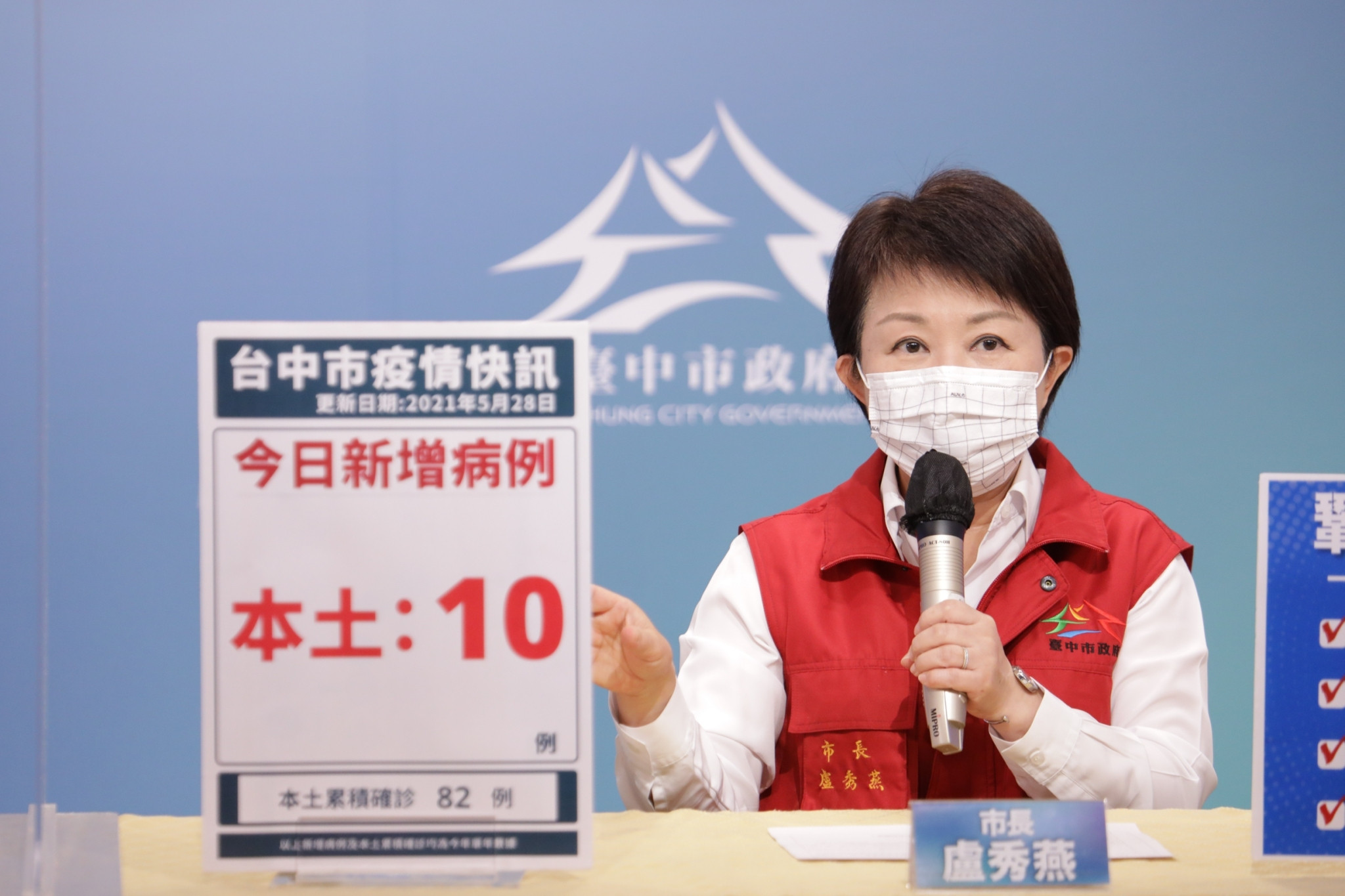 台中例確診增 市長盧秀燕：足跡加強清消