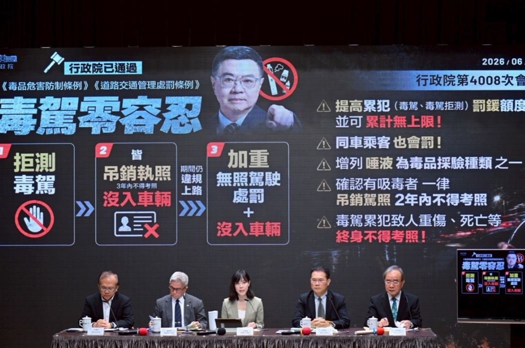 卓榮泰：毒駕一律吊銷駕照 致人重傷或死亡終身禁考
